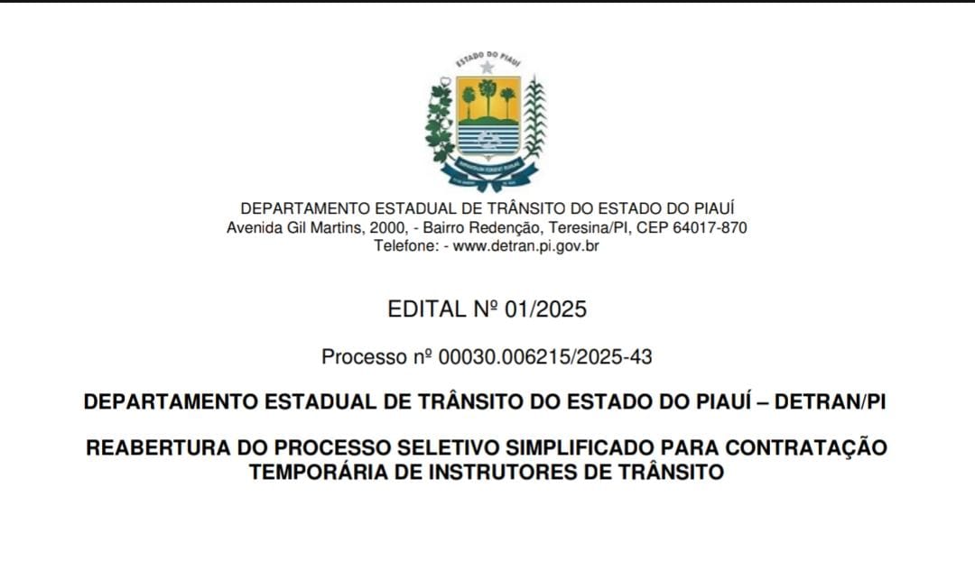 Detran-PI torna público o edital do processo seletivo para a contratação de instrutores de trânsito